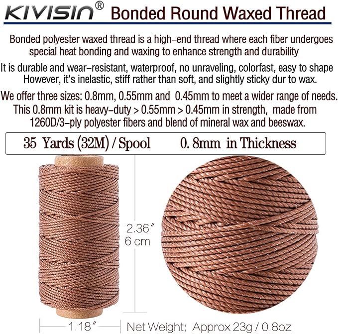 12 Classic Colors Round Waxed Thread, 0.8mm 35Yards Spool Polyester Wax Coated - Image 2