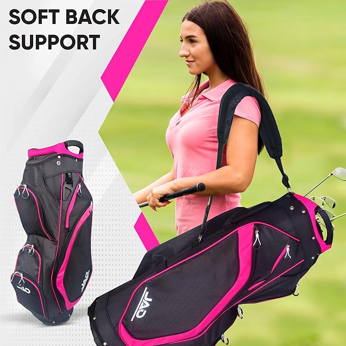 JAD Lightweight Womens Golf Bag, Golf Cart Bag with Dual Handles for Women/Ladies, 14-Way Full-Length Top Dividers, Large Putter Well, Ultra Lightweight, Large Pockets for Accessories
