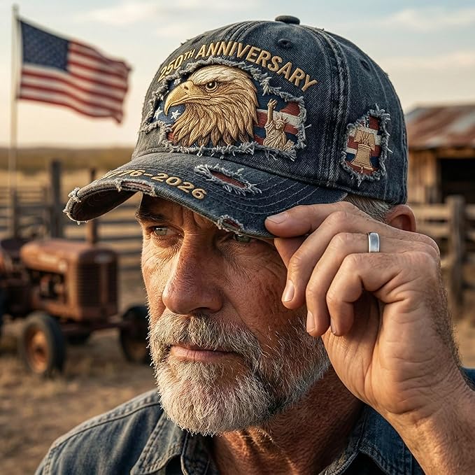 USA 250th Anniversary Hat, Adjustable 250th Anniversary Printed Patriotic Baseball Caps, Tribute Retro Washed Hat