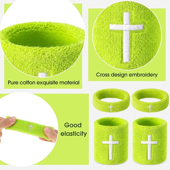 Soulchen 4 pcs Cross Bicep Bands Wrist Bands Christian Arm Sweat Wristbands Absorbent Armband for Men Women Football Baseball Players Sports Activities Supplies