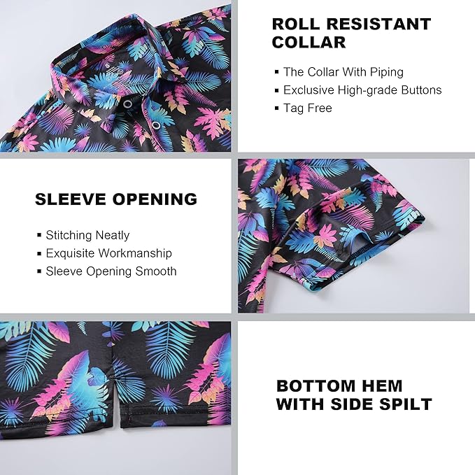 SAMERM Golf Shirts for Men Super Stretch Jacquard Dry Fit Golf Polo Moisture Wicking Short Sleeve Polo Shirts for Men