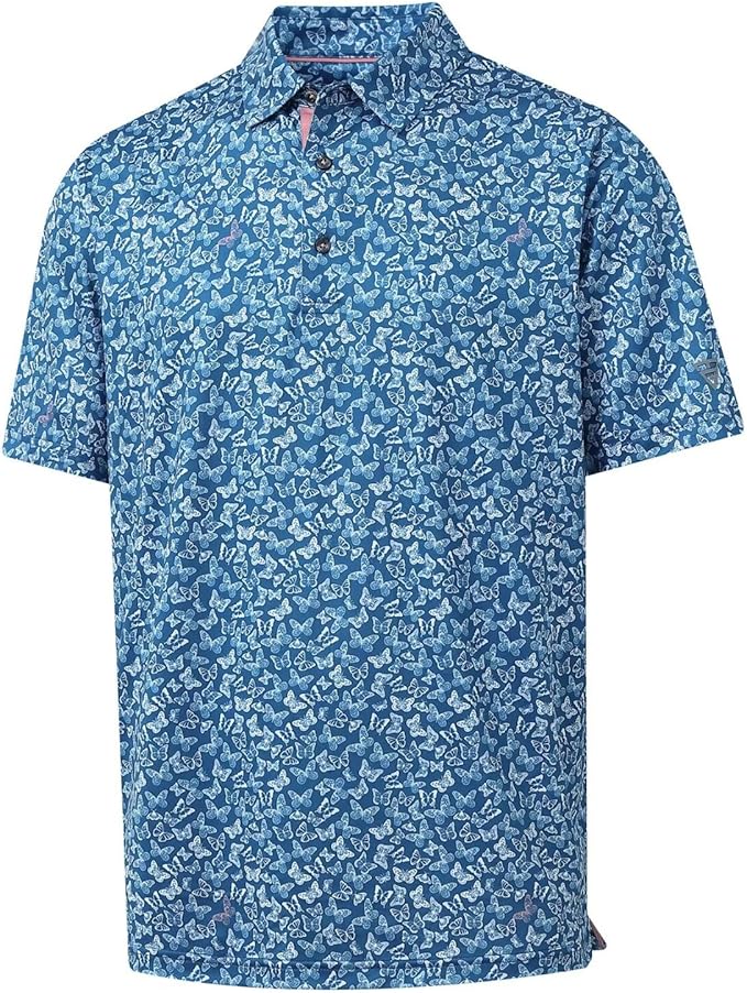 M MAELREG Mens Golf Shirt Short Sleeve Dry Fit Print Moisture Wicking Performance Patterns Collared Polo Shirt