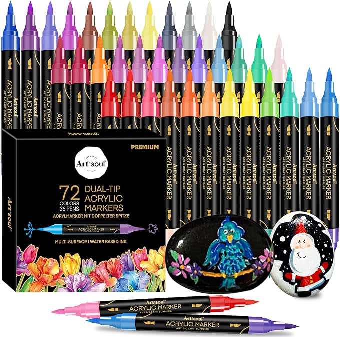 72 Colors Acrylic Paint Pens, 36 Pack Dual Tip Acrylic Paint Pens Markers by Unknown