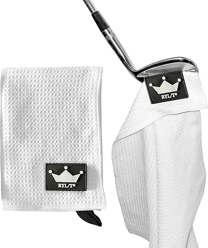 RYL/T Magnetic Golf Towel with Center Cut and Loop Attachment, Strong Magnet Attaches to Anything Metallic, Perfect Golf Bag or Cart Accessory