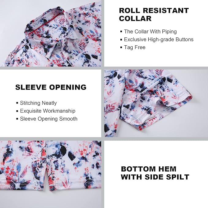SAMERM Golf Shirts for Men Super Stretch Jacquard Dry Fit Golf Polo Moisture Wicking Short Sleeve Polo Shirts for Men