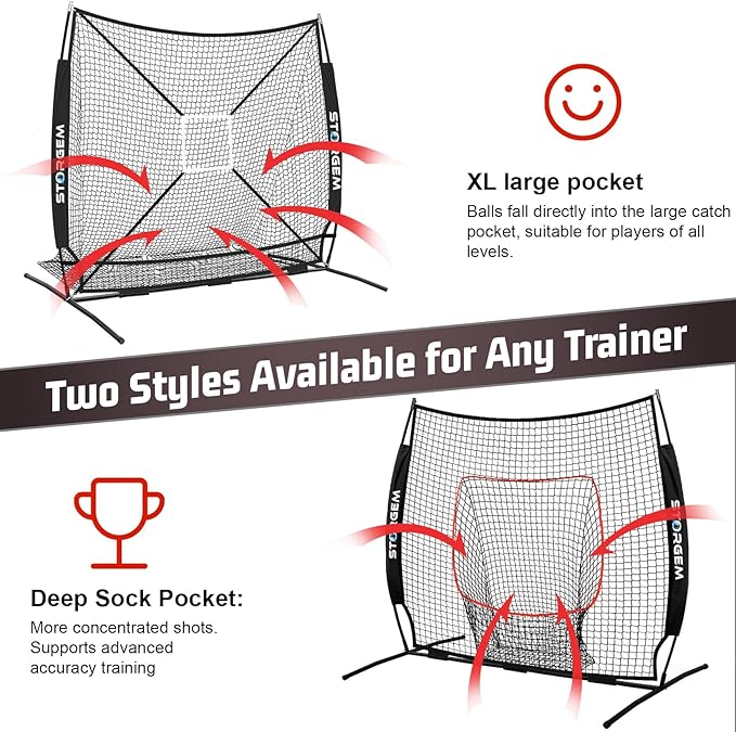 Storgem 6'X6' Baseball Softball Practice Net, Portable Baseball Net for Batting, Hitting, Pitching and Fielding, Carry Bag, Strike Zone and Batting Tee, Great for Kids Adult Youth