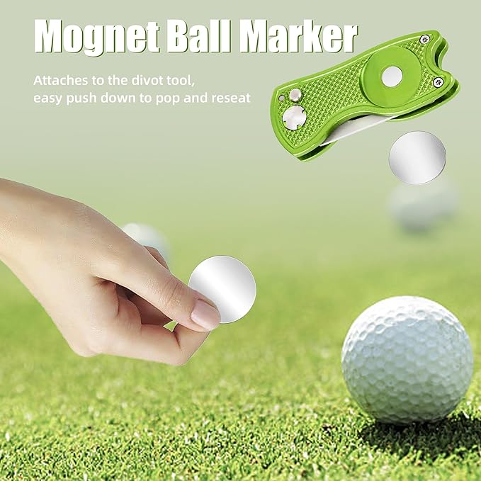 Mile High Life Golf Divot Repair Tool, All Metal Foldable Divot Tool with Pop-up Button & Magnetic Ball Marker, 2-6 Pack
