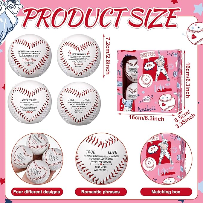 Jenaai 4 Pcs Baseball Season Gift for Him Senior Night Romantic Baseball Fan Gift with Inspirational Messages Game Day Sports Keepsake for Boyfriend Husband Coach Player Appreciation Easter Basket