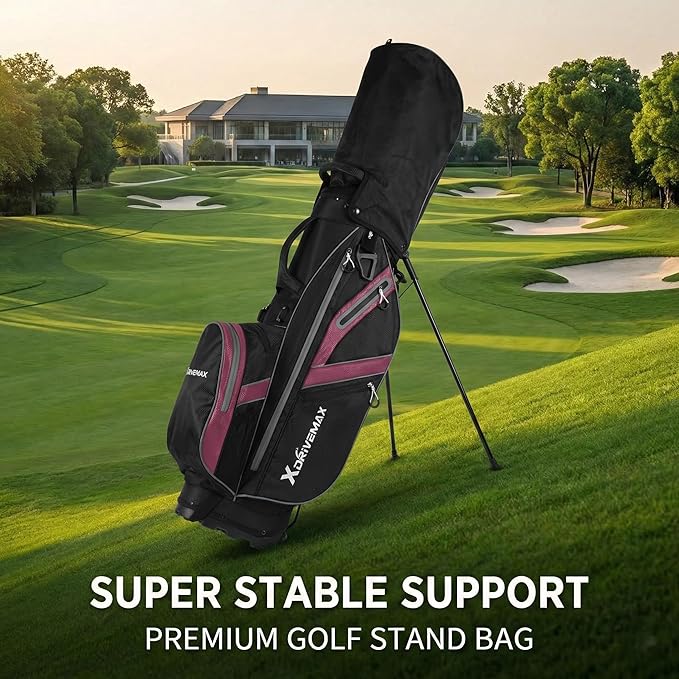 XDriveMax Golf Stand Bag with Accessory Pack, Lightweight 8-Way Top Dividers Golf Bag with Stand, Includes Insulated Cooler Pocket, Dual Strap & Rain Cover