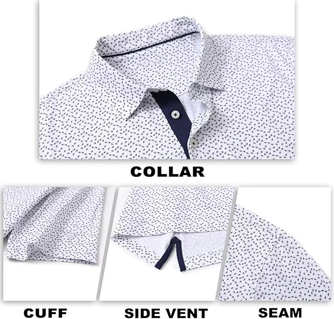 M MAELREG Mens Golf Shirt Short Sleeve Dry Fit Print Moisture Wicking Performance Patterns Collared Polo Shirt