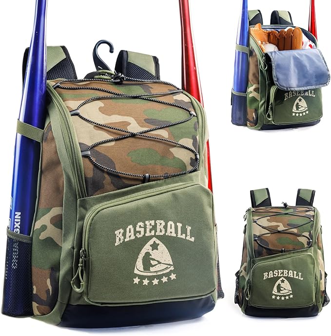 Baseball Bag for Youth & Adult with 4 Bat Sleeves - Softball Bat Bag with Shoe Compartment - Baseball Backpack for T-Ball, Softball Equipment, Baseball Gear, Baseball Bags for Boys 8-12