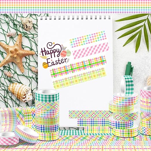 12 Rolls Plaid Washi Tape Set, Colorful Pastel Buffalo Plaid Checkered Masking - Image 6
