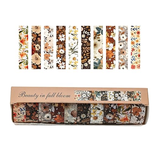 10 Rolls Blooming Flowers Washi Tape Set Floral Arts Adhesive Tapes Colorful - Image 3