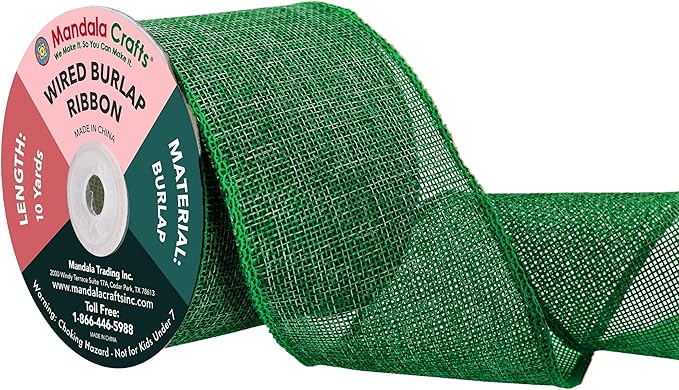 Mandala Crafts Green Burlap Wired Ribbon 3 Inches Wide Jute Ribbons by MandalaCrafts