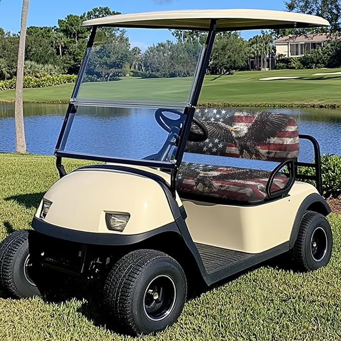 Bulopur Club Car Golf Cart Seat Covers Eagle American Flag Car Seat Cover Towel Blanket for EZGO Txt Club Car and More 2 Person Seats Golf Carts Patriotic Decor
