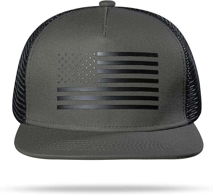 UALON Baseball Cap, Snapback Trucker Hat for Men & Women with American Flag and Adjustable, Breathable Mesh, Flat Bill Hats