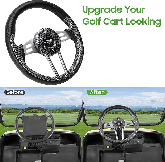 10L0L Golf Cart Steering Wheel, Universal Design Fit for Yamaha, EZGO RXV & TXT, Club Car DS, Club Car Precedent Tempo, Most Golf Cart (Coal Black)