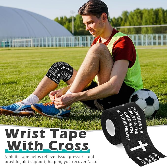 TrelaCo 1 Pcs Wrist Tape Baseball Cross Christian Athletic Tape 2in x 23ft Sports Wrap Cotton for Football Hockey Soccer Baseball Fingers Ankles Wrist Injury Wrap(Proverbs 3:5,Black)