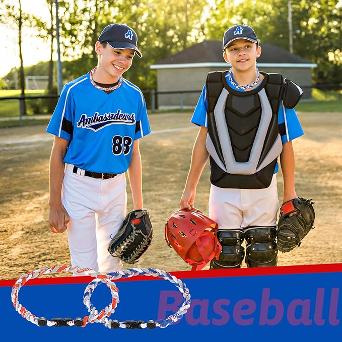 Junkin Baseball Necklaces Three Braided Rope Titanium Necklace for Fans Team Gifts Boys Men Player Softball Sports