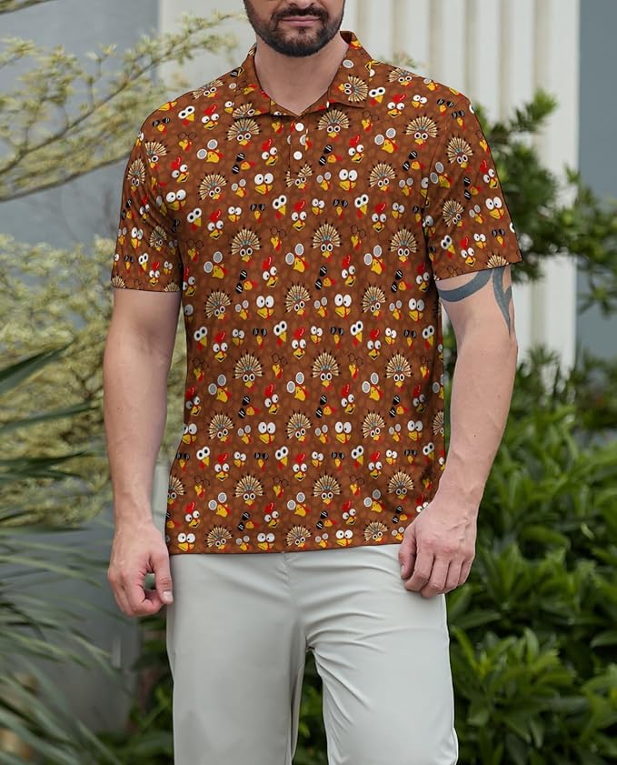 HUURAY Funny Golf Polos for Men Funny Print Short Sleeve Shirts Quick Dry Polo Shirts Hawaiian Shirt Performance Golf Outfits