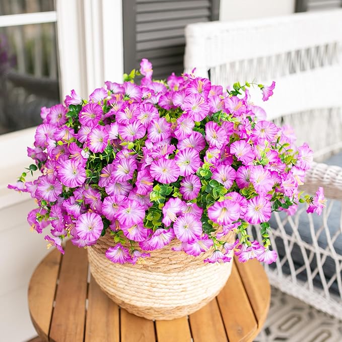 Artificial Flowers Fake Plants for Outdoors Decoration, 12 Bundles Purple Silk - Image 4