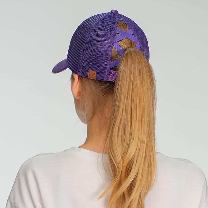 C.C Ponycap Messy High Bun Ponytail Adjustable Glitter Mesh Trucker Baseball Cap