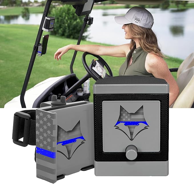 DESERT FOX GOLF Phone Caddy – American Flag Golf Cart Phone Holder – Secure Mount, One-Hand Access, Universal Fit, Patriotic Golf Accessories (Blue Line)