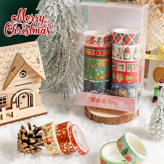 16 Rolls Christmas Washi Tape Holiday Masking Tape 4 Sizes Red Green Christmas - Image 7