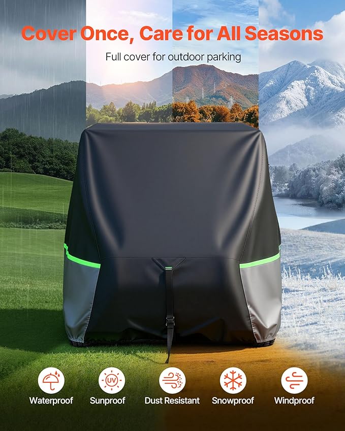 VEVOR Golf Cart Cover, Full Coverage 2+2/4 Passenger Golf Cart, 600D Waterproof Oxford Fabric Club Car Cover Fits Most Carts Club Car, Yamaha, EZGO, Honda, PU Coating & Three Zipper Doors