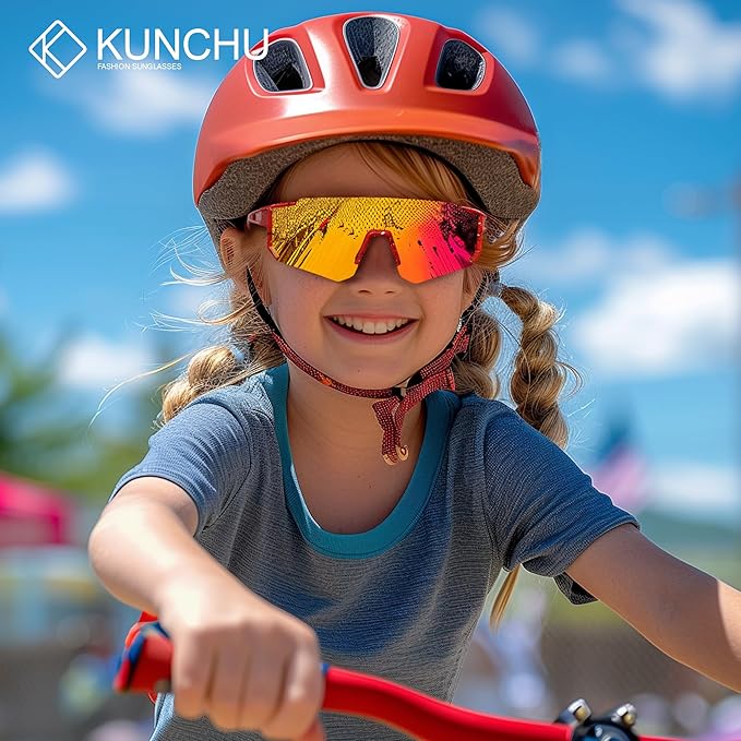 Kids Sunglasses Polarized - UV400 Protection Boys Youth Cycling Goggles Baseball Sunglasses with Glasses Strap