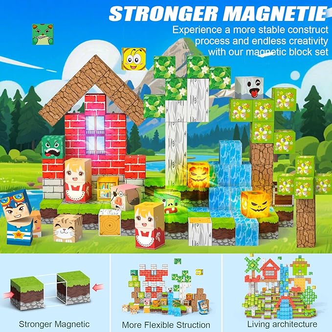 Magnetic Blocks 100 PCS Magnetic Building Blocks, 3+ STEM Montessori Sensory - Image 6