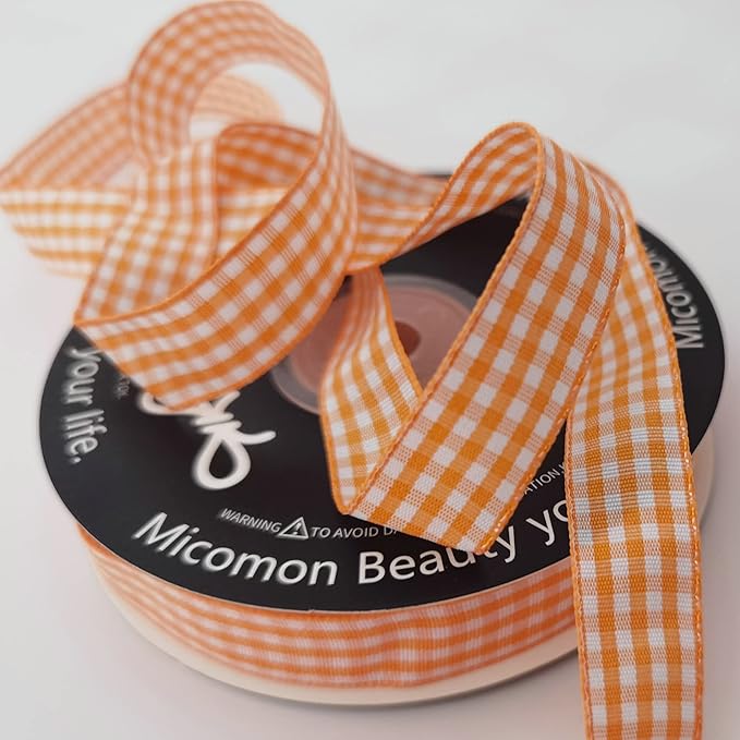 Orange Gingham Plaid Checked Ribbon 25 Yards Each Roll 100% Polyester - Image 5