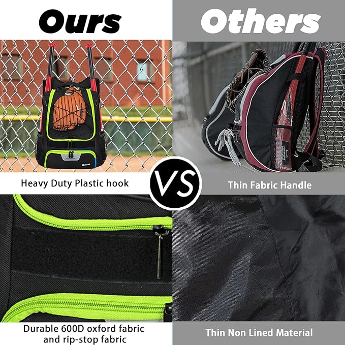 Goloni | Baseball Backpack,Baseball Bag for Adult,Softball Bat Bag with Shoes Compartment,Large Main Compartment for Helmet & accessories, Fence Hook