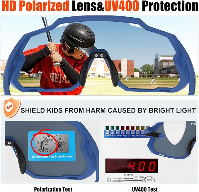 X-TIGER Kids Sunglasses Polarized Youth Baseball Sunglasses for 8-14 boys girls UV400 Sports Softball Cycling Glasses