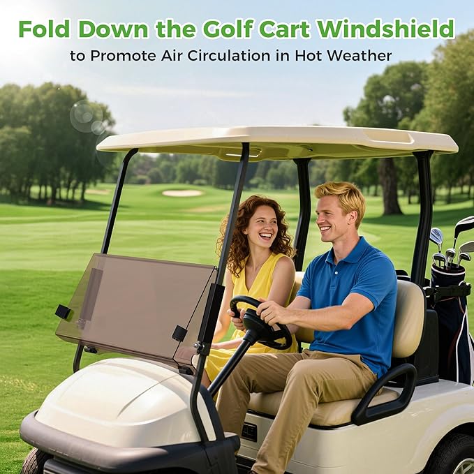 10L0L Golf Cart Windshield for Club Car Precedent 2004-Up, Tempo, 2017-Up Onward, One-Piece Hinge Design, Clear/Tinted Anti-UV Impact Resistant,HD View, 37.5" W X 33.6" H