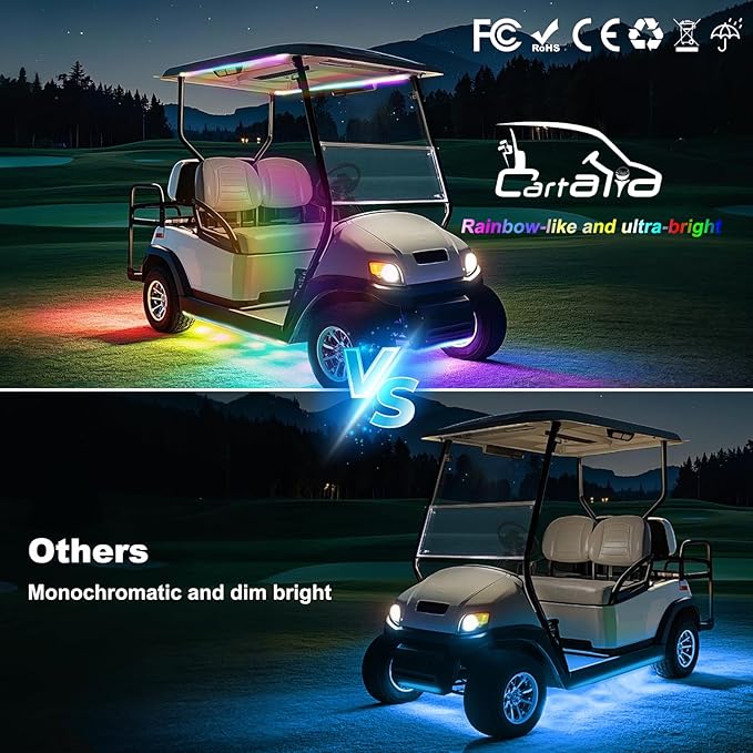 Golf Cart Underbody and Canopy LED Lights 6Pcs, 12V - 80V Input Golf Cart Underglow Light Kit Bluetooth APP Control for EZGO Club Car Yamaha, Music Mic Sync Modes (Included Voltage Reducer)