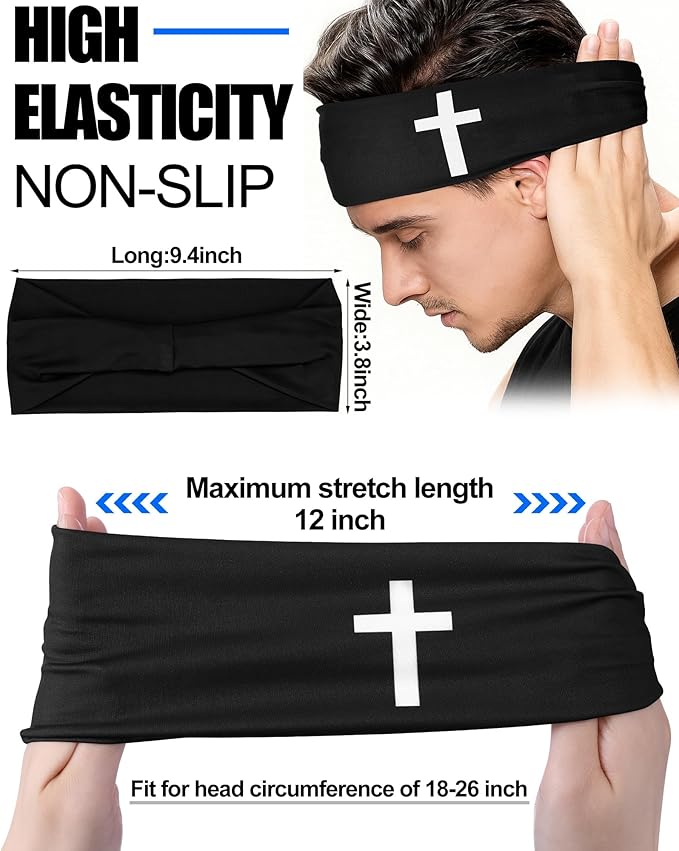 Shihanee 3 Pcs Christian Headbands for Men Jesus Cross Athletic Sweat Bands Christian Workout Accessories Moisture Wicking Sports Hairbands for Football Baseball Basketball Running Training