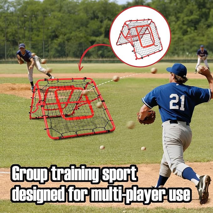 Storgem Baseball Softball Rebounder Net, Pitch Back Rebound Net,Soccer Rebound Net, Fielding Rebounder,Double Sided Adjustable Multi-Sports Pitching Rebound Net for Throwing Practice