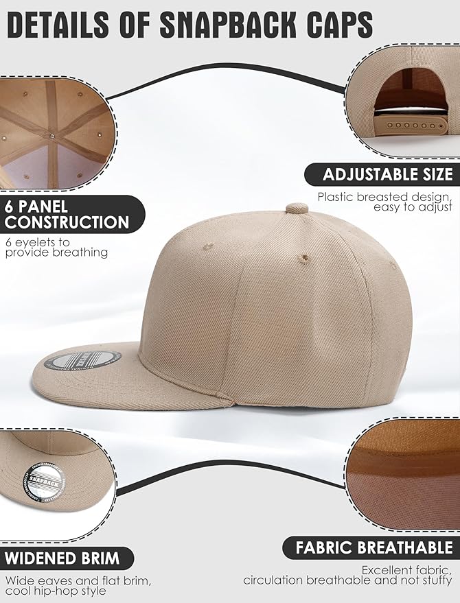10 Pack Blank Snapback Hats for Men Flat Brim Hats Baseball Caps Bulk