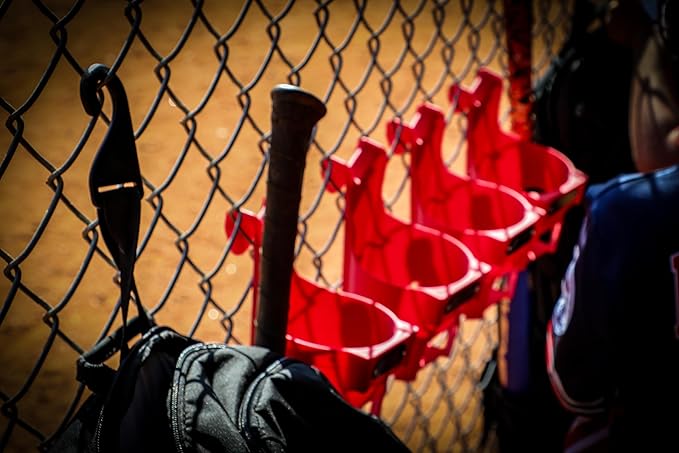 Fence Cup Holder | Drink Holder for Chain Link Fence | Fits Stanley, Yeti & Gatorade | Baseball Dugout, Softball, Pickleball & Tennis | Made in USA | The Fence Buddy (Red)