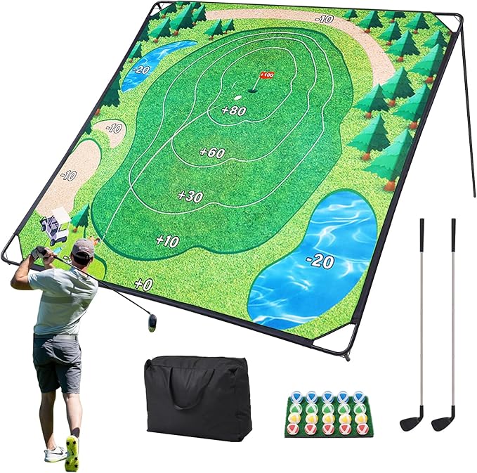 Golf Chipping Game Set, 71"x71" Outdoor Portable Sticky Golf Game, Indoor Chipping Practice with 2 Adjustable Clubs, 20 Sticky Balls for Young Adults, Fathers & Golfers Family Backyard