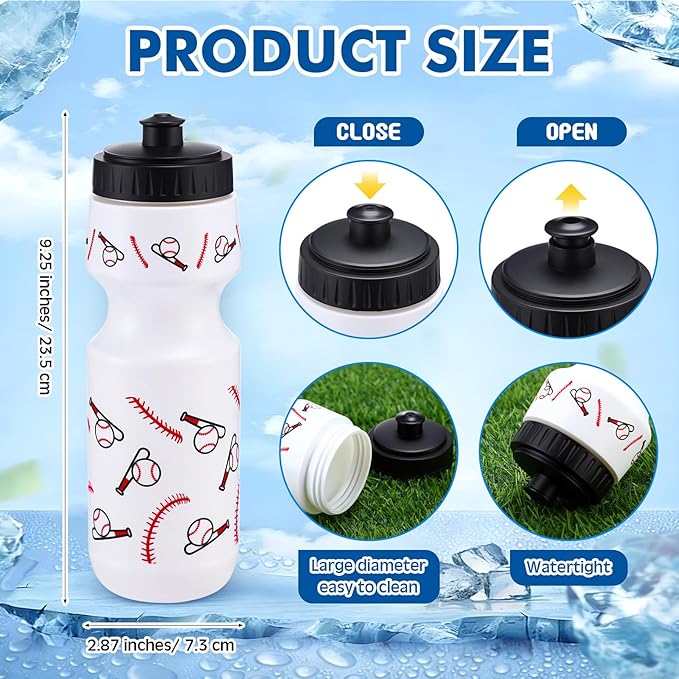 24 Pcs Sports Water Bottle Cooling Towel Set Include 12 Baseball Water Bottle 12 40"x12" Cooling Towels Sports Themed Accessories for Soccer Team Gift Events Party Players Lovers Team Coach Training
