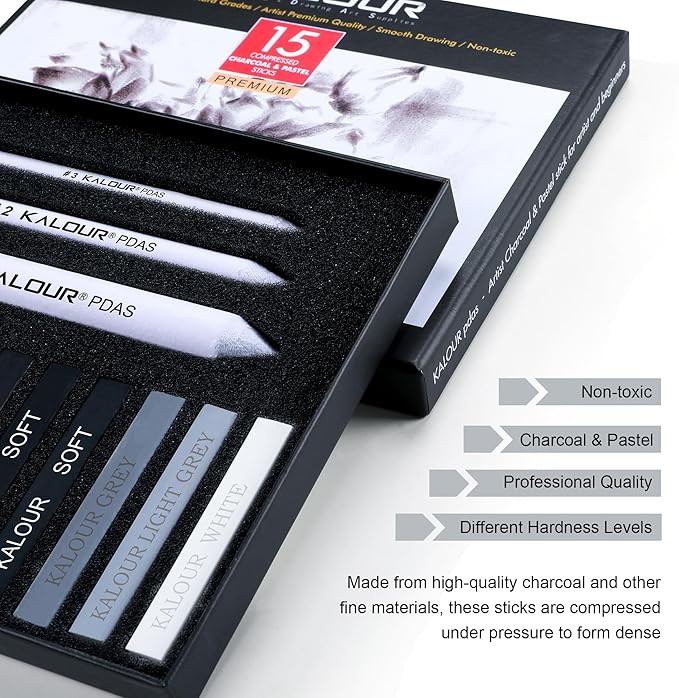 KALOUR 15 Pro Compressed Charcoal Drawing Set - Image 4