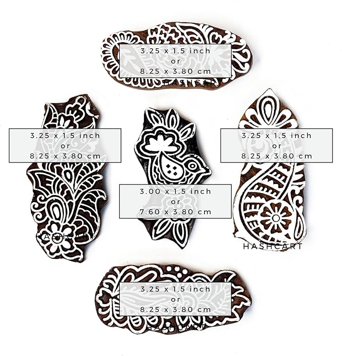 Wooden Stamps for Block Printing on Saree Border, Tattoo Set of 5 - Image 4