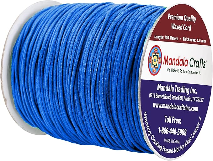 Mandala Crafts 1.5mm 109 Yards Sapphire Blue Cotton Waxed Cord - Image 2