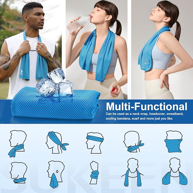 Sukeen Cooling Towels 6 Pack (40"x 12"), Neck and Face, Cool Sweat and Lightweight Breathable Towels for Hot Weather, Yoga, Sports, Workout, Running, Gym, Camping, Fitness