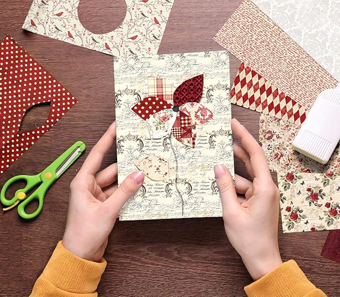 24 Sheets Red Aesthetic Scrapbooking Paper Pad - 6In x 6In Double Sided Flowers - Image 3