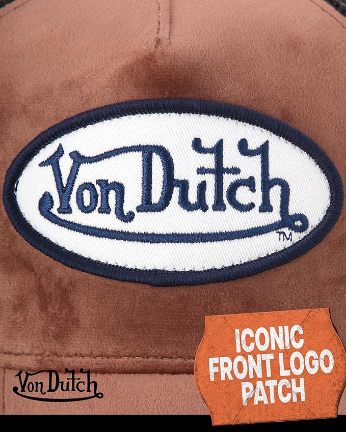 Von Dutch Unisex Trucker Hat - Velvet Curved Bill Mesh Back Retro Classic Adjustable Snapback Baseball Cap for Men and Women