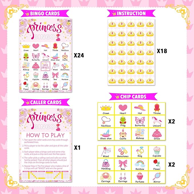 Pink Princess Bingo Game 24 Players Bingo Games Cards - Image 3
