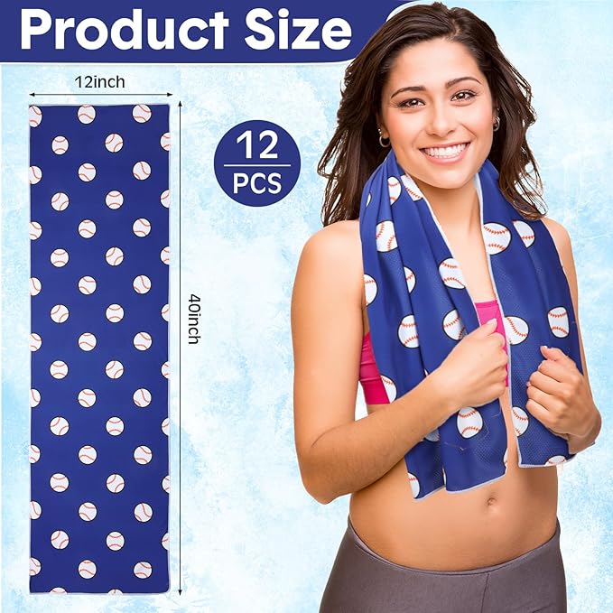 FuWeave 12 Pcs Cooling Towel 40 x 12 Inch Basketball Baseball Football Volleyball Soccer Softball Microfiber Fast Drying Towel for Gift Women Men